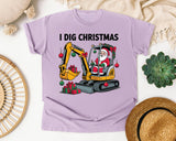 I Dig Christmas Excavator graphic tee in Orchid Comfort Colors 1717