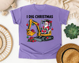 I Dig Christmas Excavator graphic tee in Violet Comfort Colors 1717