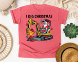 I Dig Christmas Excavator graphic tee in Watermelon Comfort Colors 1717