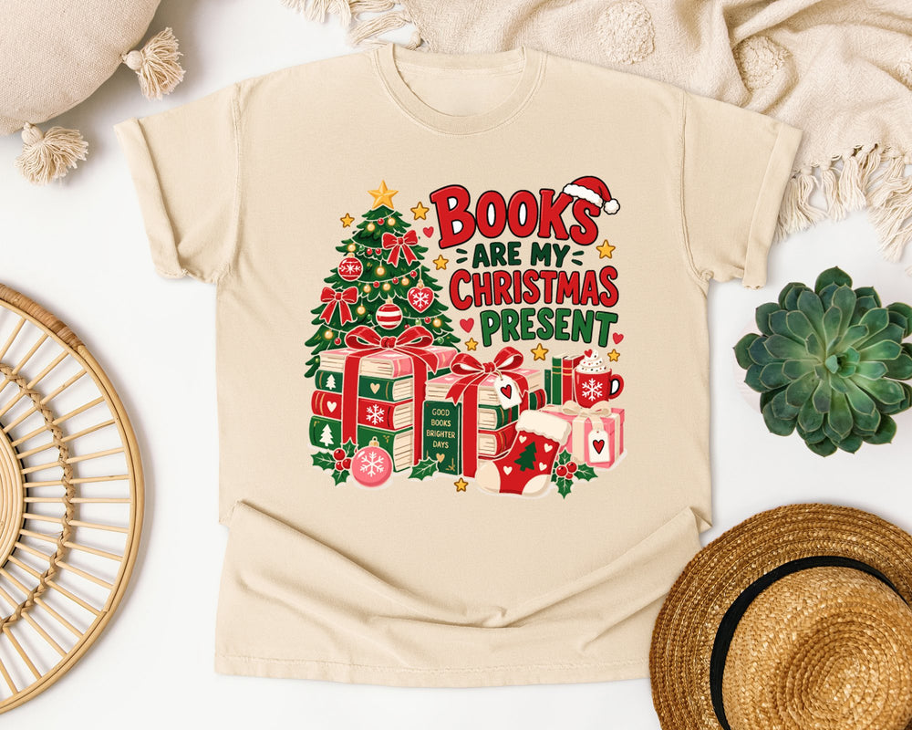 Books Are My Christmas Present graphic tee in Ivory Comfort Colors 1717