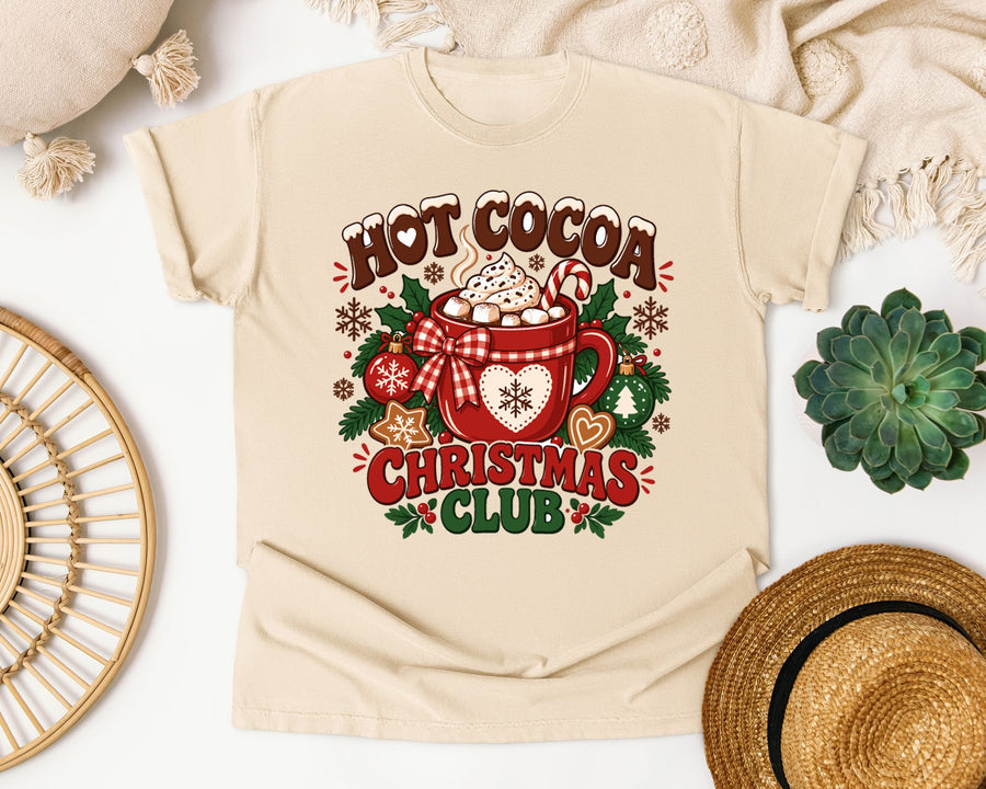 Hot Cocoa Christmas Club graphic tee in Ivory Comfort Colors 1717