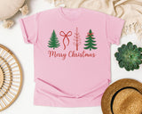 Minimalist Merry Christmas Trees graphic tee in Blossom Comfort Colors 1717