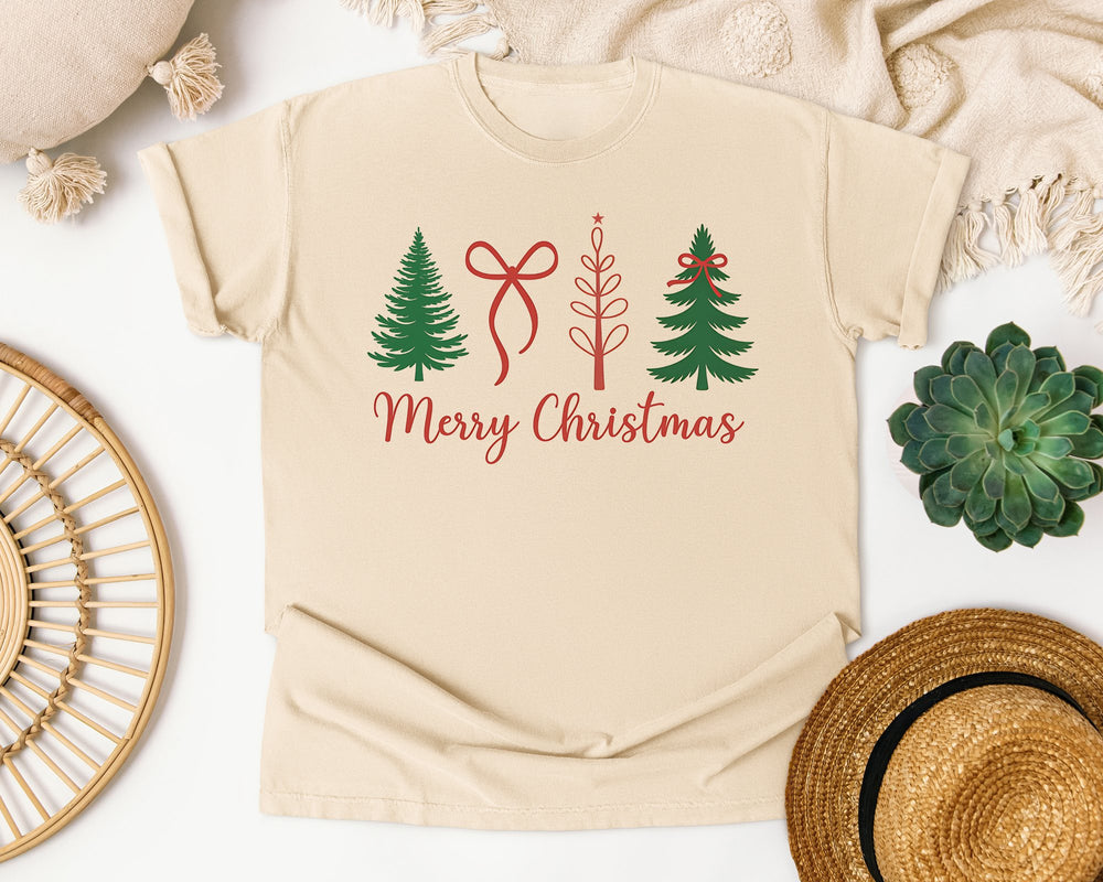 Minimalist Merry Christmas Trees graphic tee in Ivory Comfort Colors 1717