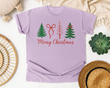 Minimalist Merry Christmas Trees graphic tee in Orchid Comfort Colors 1717