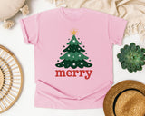 Merry Christmas Tree Minimal graphic tee in Blossom Comfort Colors 1717