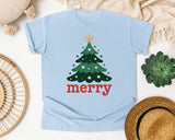 Merry Christmas Tree Minimal graphic tee in Chambray Comfort Colors 1717