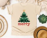 Merry Christmas Tree Minimal graphic tee in Ivory Comfort Colors 1717