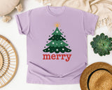 Merry Christmas Tree Minimal graphic tee in Orchid Comfort Colors 1717