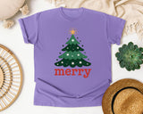 Merry Christmas Tree Minimal graphic tee in Violet Comfort Colors 1717