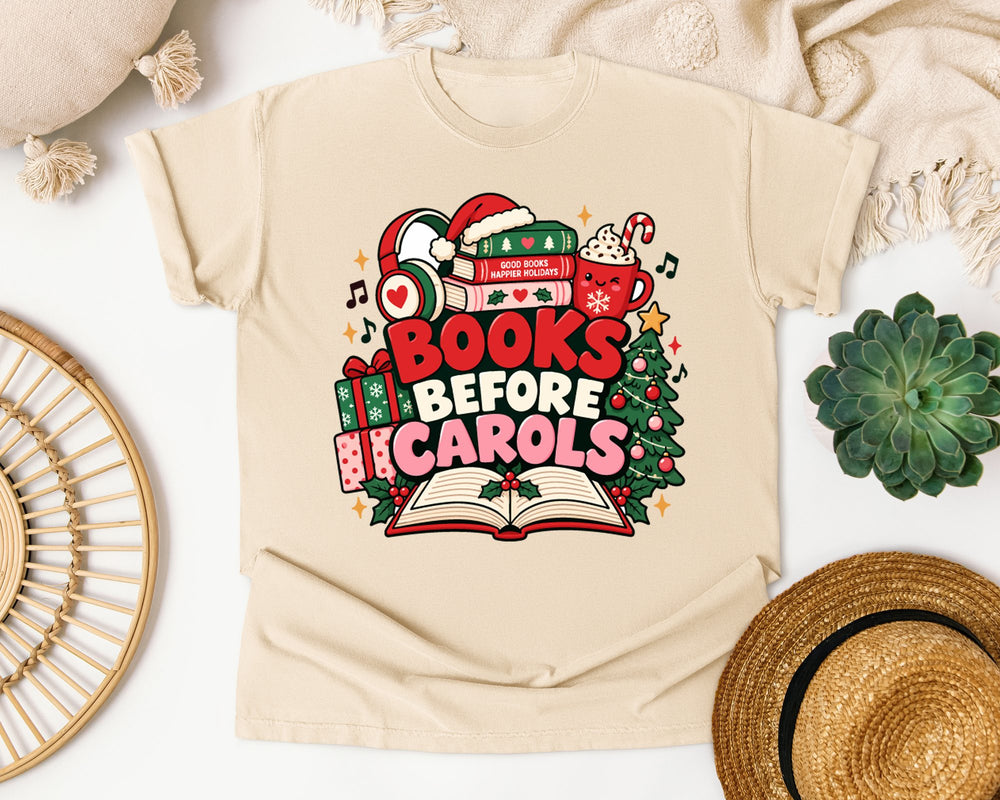 Books Before Carols graphic tee in Ivory Comfort Colors 1717