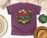 Howdy Holidays 2026 graphic tee in Berry Comfort Colors 1717