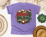 Howdy Holidays 2026 graphic tee in Violet Comfort Colors 1717