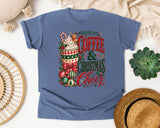 Fueled by Coffee and Christmas Cheer graphic tee in Blue Jean Comfort Colors 1717