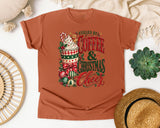 Fueled by Coffee and Christmas Cheer graphic tee in Yam Comfort Colors 1717