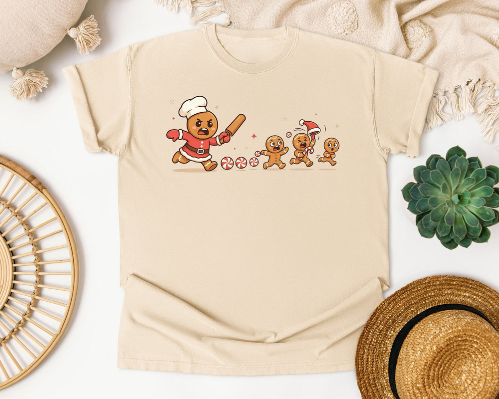 Gingerbread Chef Chasing Cookies graphic tee in Ivory Comfort Colors 1717