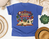 Christmas Magic in Every Chapter graphic tee in Flo Blue Comfort Colors 1717