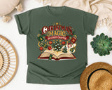 Christmas Magic in Every Chapter graphic tee in Moss Comfort Colors 1717