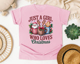 Just a Girl Who Loves Christmas graphic tee in Blossom Comfort Colors 1717