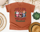 Just a Girl Who Loves Christmas graphic tee in Yam Comfort Colors 1717