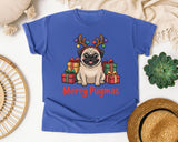 Merry Pugmas graphic tee in Flo Blue Comfort Colors 1717