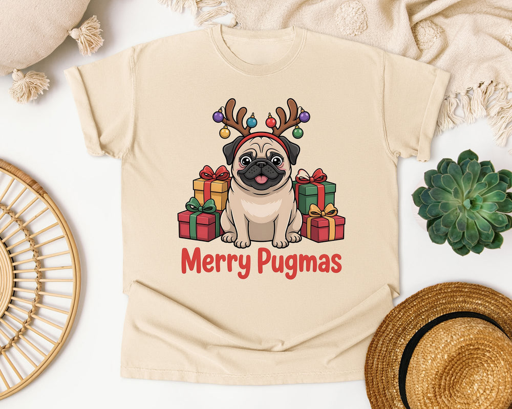 Merry Pugmas graphic tee in Ivory Comfort Colors 1717