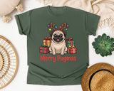 Merry Pugmas graphic tee in Moss Comfort Colors 1717