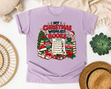 My Christmas Wishlist Books graphic tee in Orchid Comfort Colors 1717