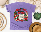 My Christmas Wishlist Books graphic tee in Violet Comfort Colors 1717