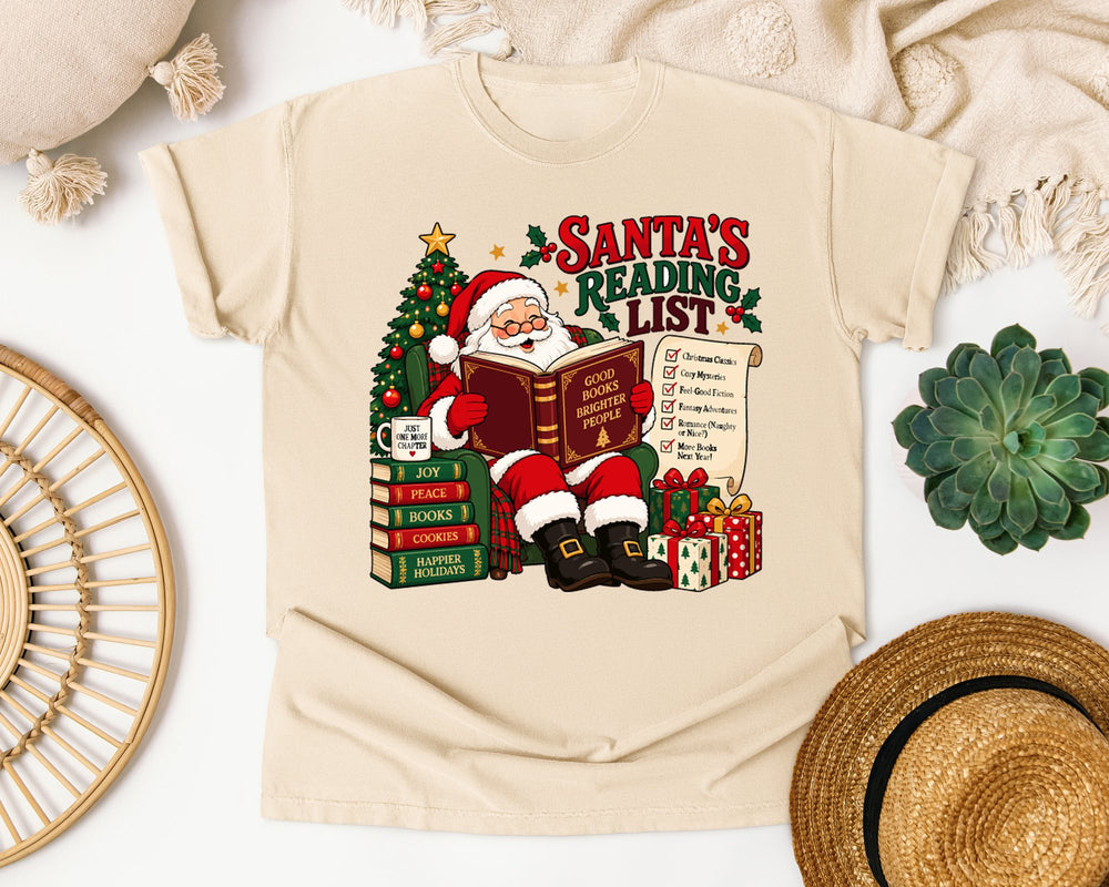 Santa's Reading List graphic tee in Ivory Comfort Colors 1717