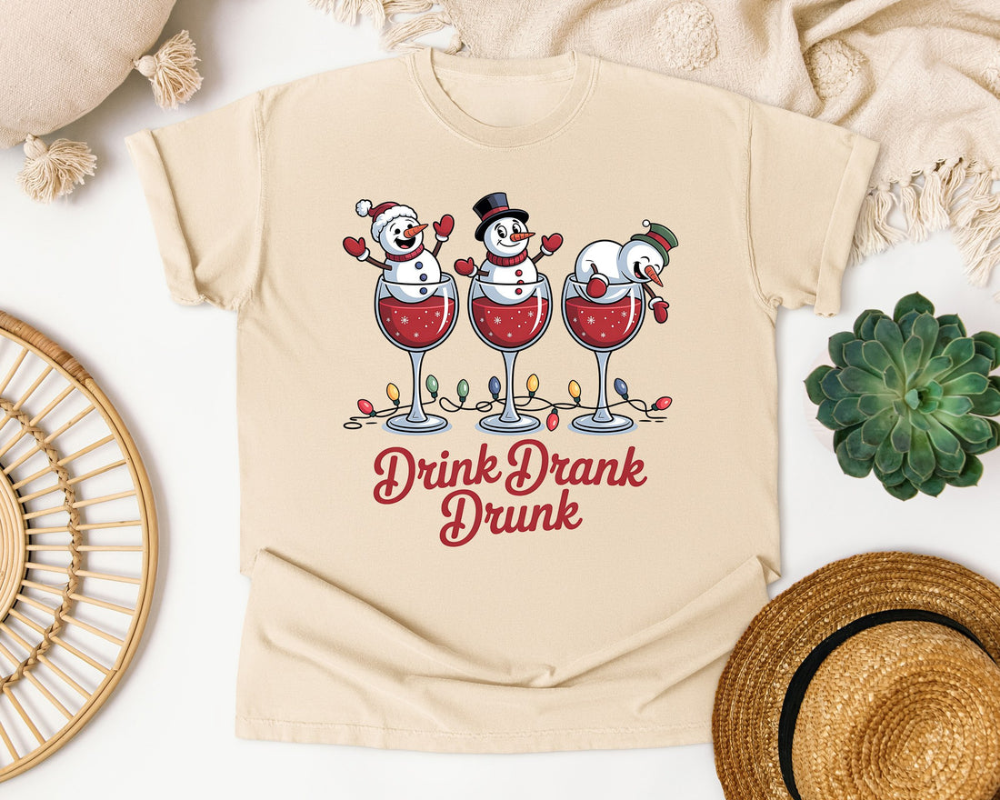 Drink Drank Drunk Snowmen graphic tee in Ivory Comfort Colors 1717