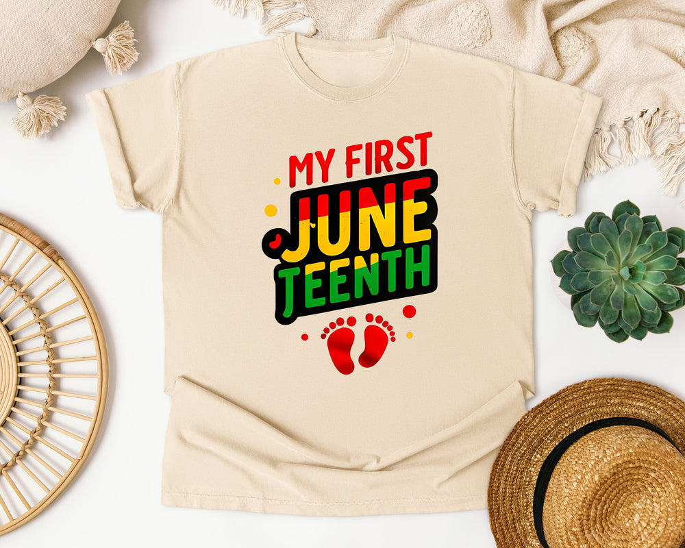 My First Juneteenth Footprints graphic tee in Ivory Comfort Colors 1717