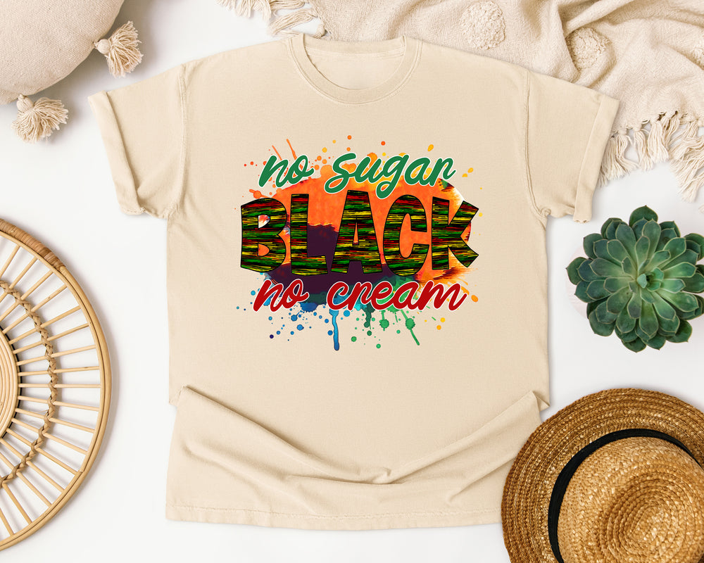 Black No Sugar Or Cream graphic tee in Ivory Comfort Colors 1717