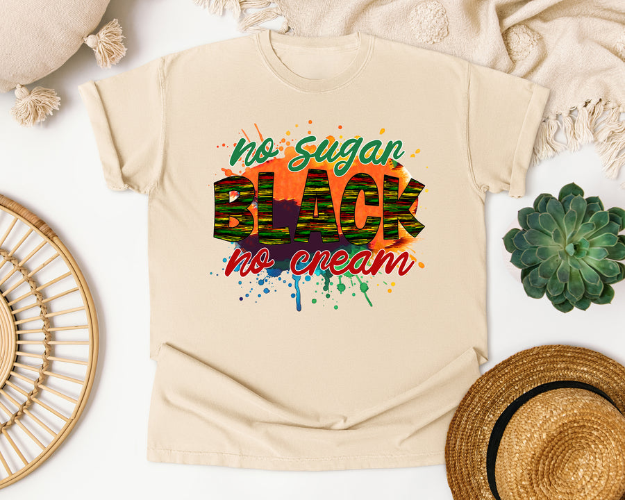 Black No Sugar Or Cream graphic tee in Ivory Comfort Colors 1717