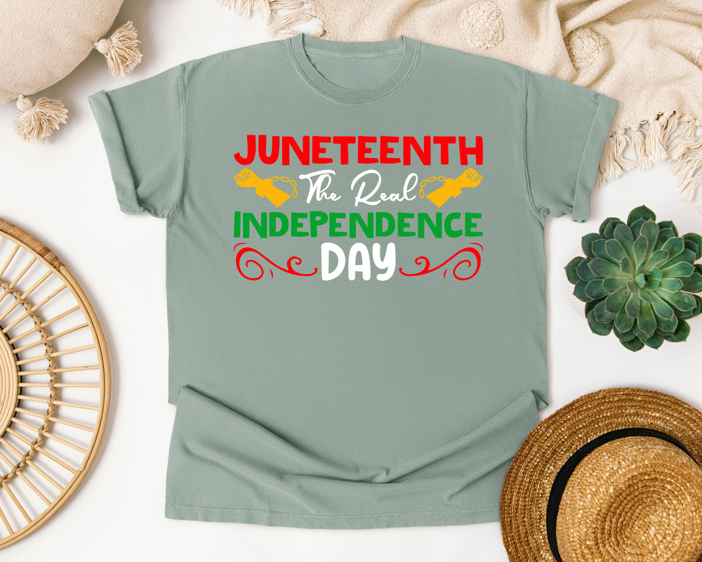 Juneteenth The Real Independence Day Gold graphic tee in Bay Comfort Colors 1717