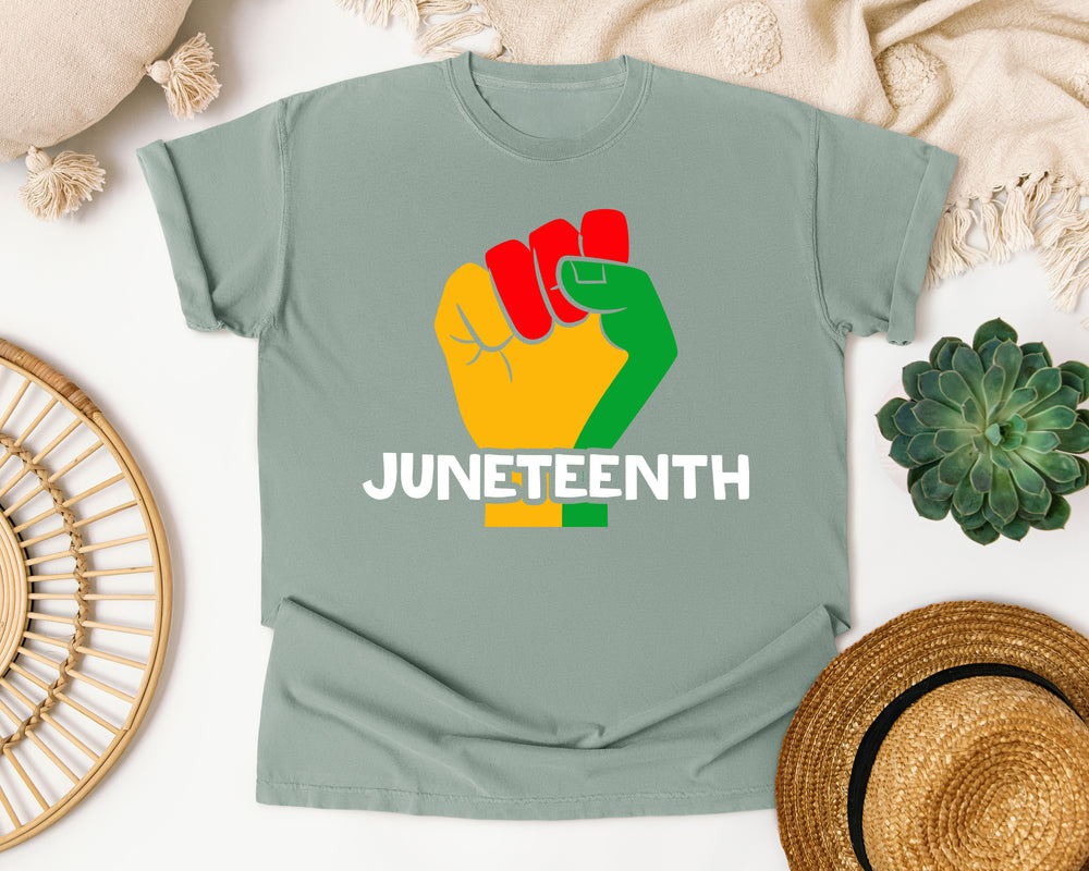 Juneteenth Tricolor Fist graphic tee in Bay Comfort Colors 1717