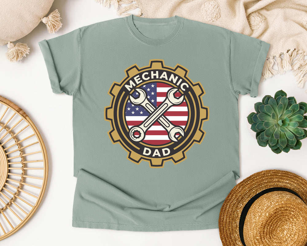 Mechanic Dad Gear Badge graphic tee in Bay Comfort Colors 1717