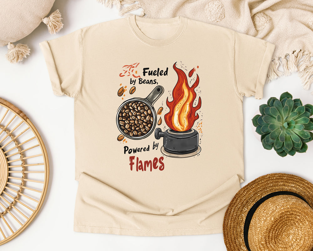 Fueled By Beans Powered Flames graphic tee in Ivory Comfort Colors 1717