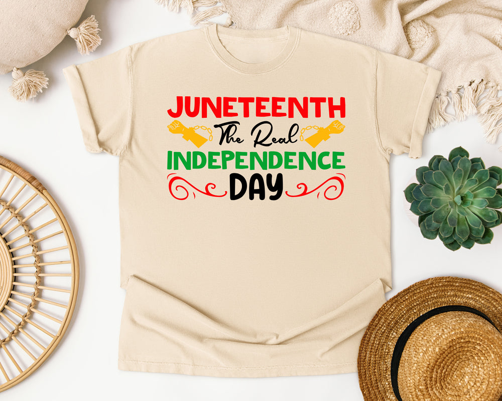 Juneteenth Real Independence Day graphic tee in Ivory Comfort Colors 1717