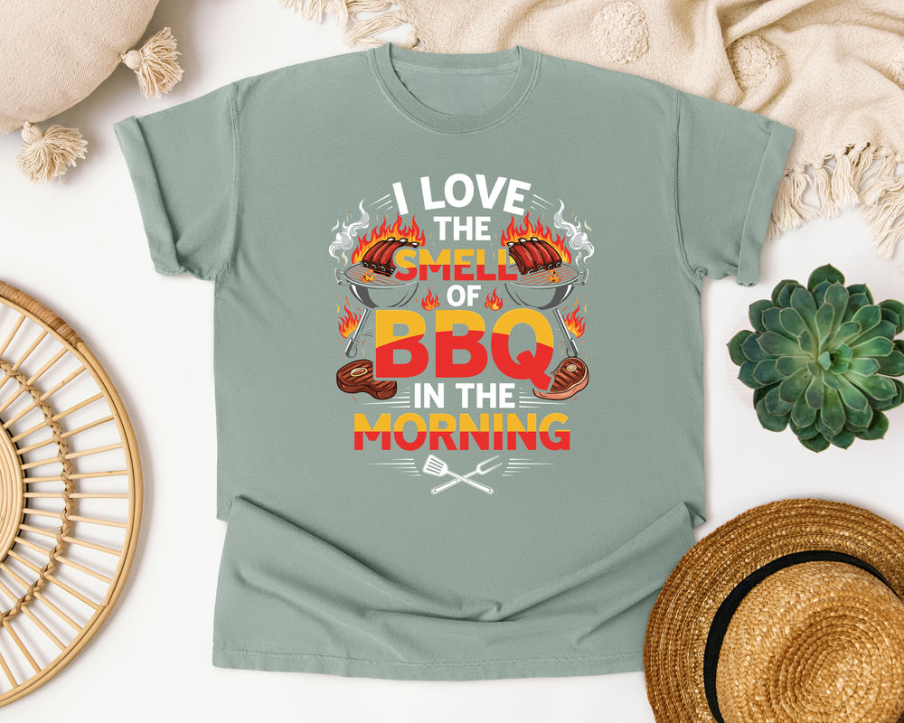 I Love The Smell Of BBQ Every Morning graphic tee in Bay Comfort Colors 1717