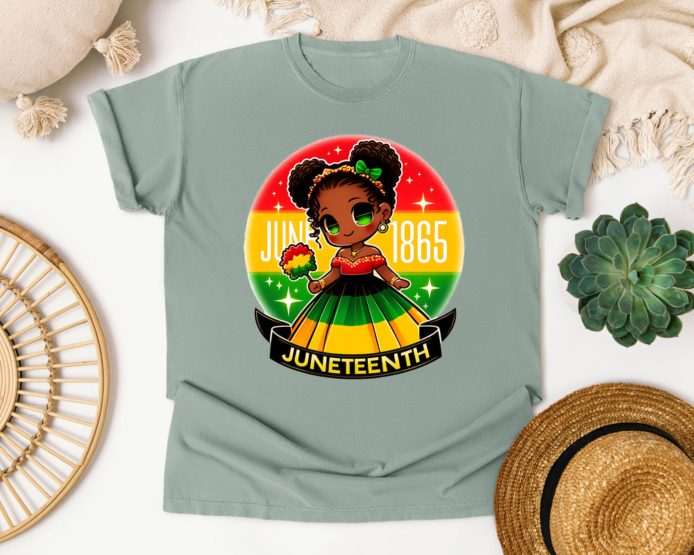 Juneteenth June 1865 Sparkle Girl graphic tee in Bay Comfort Colors 1717