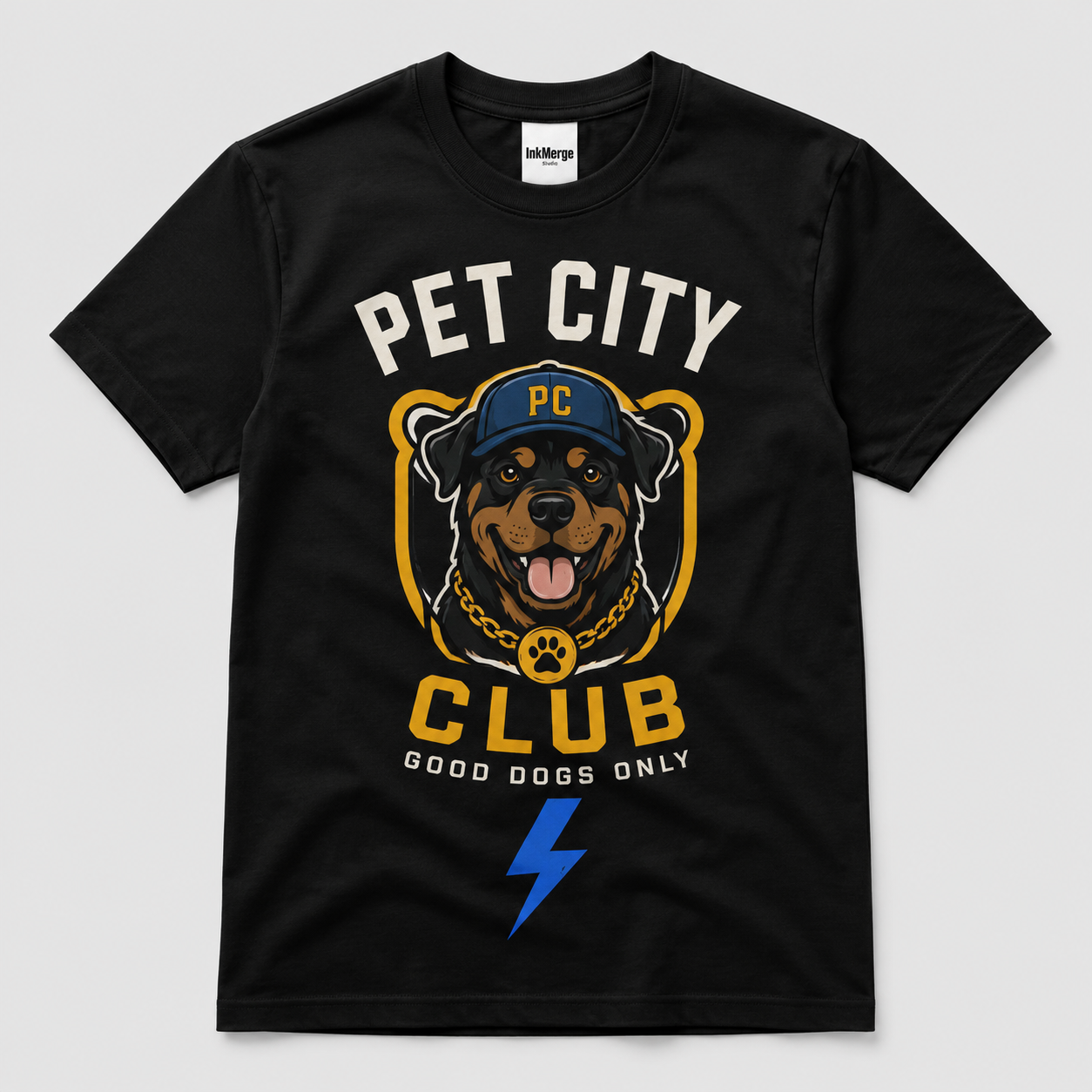 Pet City varsity graphic tee mockup