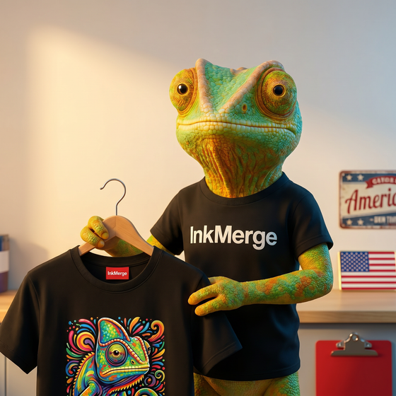 Otto wearing the finished InkMerge tee