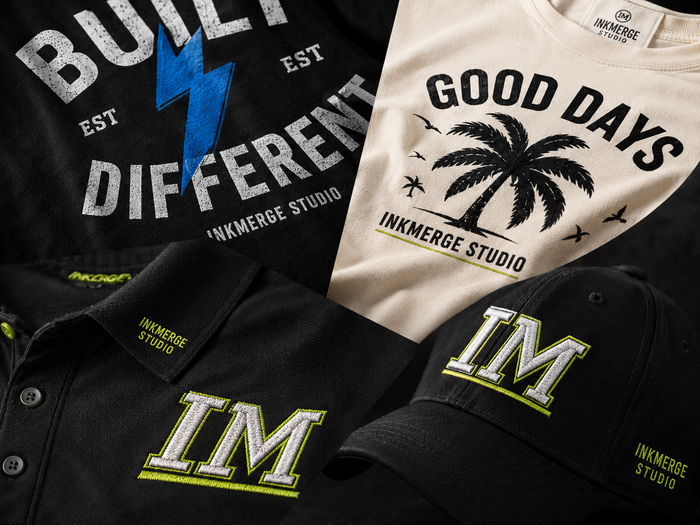 InkMerge apparel and branding quality collage