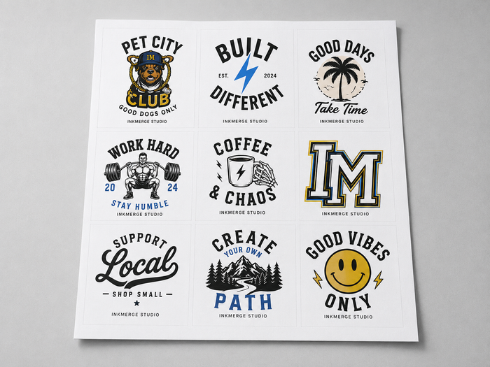 Bold graphic design artwork sheet mockup for InkMerge Pro