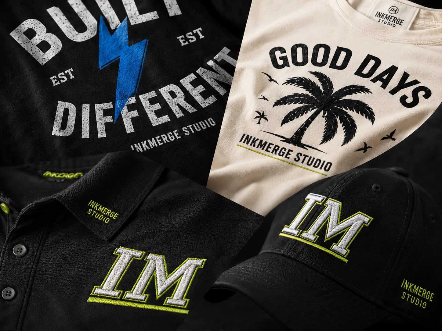 InkMerge apparel and branding collage